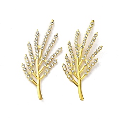 Золотой Железа кабошонов, с кристально горный хрусталь, листовая ветка, золотые, 55x22.5x1.5 мм