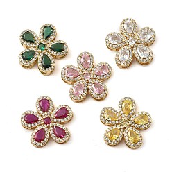 (52) Непрозрачная лаванда Латунный паве кубический цирконий 5-лепестковый цветок многорядные звенья, реальный 18 k позолоченный, стойки покрытие, долговечный, без кадмия и без свинца, разноцветные, 20x20.5x5.5 мм, отверстие : 4x2 мм