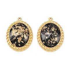 Oval 304 подвески из нержавеющей стали, с эпоксидной смолой и золотой фольгой, реальный 18 k позолоченный, вакуумное покрытие pvd, овальные, 29x21.5x7 мм, отверстие : 1.5 мм