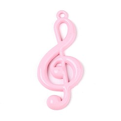 Бледно-Розовый Спрей окрашены сплава большие кулоны, музыкальная нота, без кадмия, без никеля и без свинца, розовый жемчуг, 65.5x28x5 мм, отверстие : 3 мм