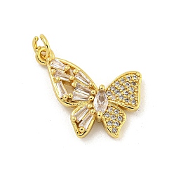 Настоящее золото 18K Подвески из кубического циркония с покрытием из латуни, без кадмия и без свинца, долговечный, бабочка, реальный 18 k позолоченный, 19.5x17.5x3.5 мм, отверстие : 3 мм