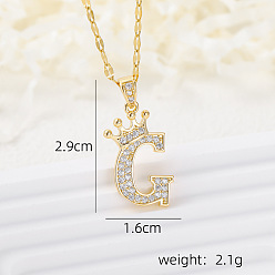 Letter G Латунные микропаве прозрачные кубические цирконии корона инициал кулон ожерелья, реальный 18 k позолоченный, Буква G, 15.75 дюйм (40 см)