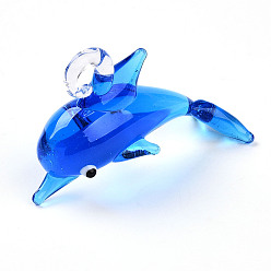 Темно-Голубой Ручной работы подвески серебряной фольгой бусины, прелести дельфинов, глубокое синее небо, 27~29x44~46x16.5~18.5 мм, отверстие : 4~5x4~6 мм