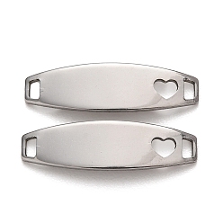 Нержавеющая Сталь Цвет 201 подвески для соединителей из нержавеющей стали, Изогнутый конский глаз с полым сердцем, без потускнения, цвет нержавеющей стали, 26x7.5x1.2 мм, отверстие : 3x2 мм