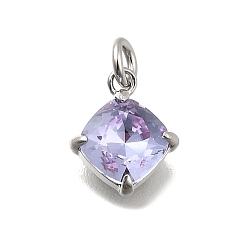 Лиловый Ромб из латуни со стеклянными подвесками, одиночные каменные прелести, без кадмия и без свинца, долговечный, стойки покрытие, платина, сирень, 10x8x4 мм, отверстие : 2 мм