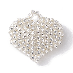 Белый Бисер бисерные подвески, сердце кулон, белые, 21.5x22x8 мм, отверстие : 4 мм