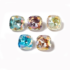 Mixed Color K9 Glass Rhinestone Cabochons, Pointed Back & Back Plated, Square, Mixed Color, 8x8x4mm