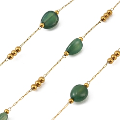 Натуральный Агат Ручная работа 316 цепочки из звеньев из нержавеющей стали в форме самородков, с 304 бусинами из нержавеющей стали и натурального агата, ионное покрытие (ip), реальный 18 k позолоченный, пайки, с катушкой, 8.5~12.5x6~8.5x5~6 мм