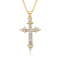 Золотой Ожерелья-крестики из латуни с прозрачным фианитом и прозрачным фианитом, золотые, 19.69 дюйм (50 см), Кулон : 29x19 мм