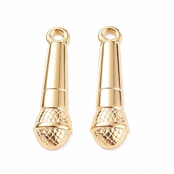 Golden 304 Stainless Steel Pendants, Textured, Microphone, Golden, 20x6x2.5mm, Hole: 1.2mm