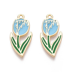 Светло-Голубой Подвески из эмали и сплава, , золотые, без кадмия, без никеля и без свинца, Небесно-голубой, 25x11.5x1.5 мм, отверстие : 1.4 мм