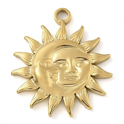 Настоящее золото 14K Ионное покрытие (ip) 304 подвески из нержавеющей стали, очарование солнца, реальный 14 k позолоченный, 29.5x25x3 мм, отверстие : 3 мм