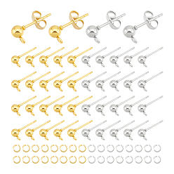 (52) Непрозрачная лаванда 120шт 2 цвета железный шарик гвоздик серьги штифт, , с горизонтальными петлями и ушками из нержавеющей стали (шт. 120) и соединительными кольцами (шт. 304 шт.), разноцветные, 120 мм, отверстие : 15x4 мм, штифты : 1 мм, 0.8 шт / цвет