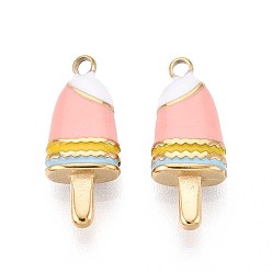 Розовый 304 подвески из нержавеющей стали, с эмалью, очарование эскимо, реальный 18 k позолоченный, ионное покрытие (ip), туманная роза, 18x7x4 мм, отверстие : 1.6 мм