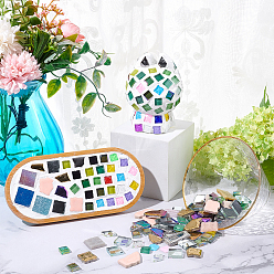Púrpura Cabuchones de cristal, Azulejos de mosaico, para decoración del hogar o manualidades de bricolaje, plaza, púrpura, 10x10x3.5 mm, Sobre 238 unidades / caja