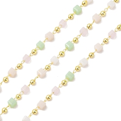 (52) Непрозрачная лаванда Цепочка из латуни и стекла, с катушкой, долговечный, без кадмия и без свинца, пайки, реальный 18 k позолоченный, разноцветные, 2.5x2.5x2.5 мм