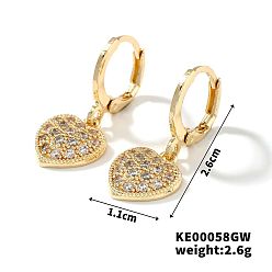 Сердце Элегантные серьги-кольца в японском стиле из меди, циркония и бриллиантов, модные и универсальные аксессуары, золотые, сердце, 26x11 мм