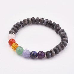 Labradorite Natural Labradorite Stretch Bracelets, with Stainless Steel Bead Spacer, 2-1/8 inch(54mm)