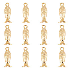 Настоящее золото 18K 12 шт. Латунные подвески, рыба, реальный 18 k позолоченный, 14.5x5.5x4 мм, отверстие : 1.4 мм
