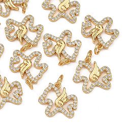 Real 18K Gold Plated SHEGRACE Brass Micro Pave Clear Cubic Zirconia Charms, Horse Charms, Cadmium Free & Lead Free & Nickel Free, Real 18K Gold Plated, 14x15x2.5mm, Hole: 1mm