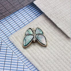 чирок Сплав Rhinestone кнопки хвостовика, бабочка, зелено-синие, 23 мм