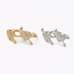 Mixed Color Brass Micro Pave Clear Cubic Zirconia Cuff Earrings, Heart with Arrow, Mixed Color, 14x1.5mm