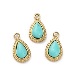 Темно-бирюзовый Подвески-капли из натурального 14k золота с покрытием из искусственной бирюзы, с 304 установками из нержавеющей стали, темные бирюзовый, 11.5x6.5x3.5 мм, отверстие : 1.4 мм