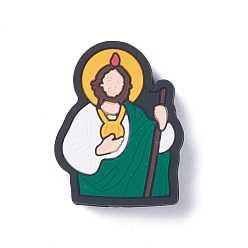 Морско-зеленый Силиконовые фокусные шарики, Иисус, цвета морской волны, 31x24x8 мм, отверстие : 2.3 мм