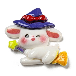 Звезда Кабошоны из непрозрачной смолы на тему Хэллоуина, кролик с метлой, звезда, 26x25.5x8 мм