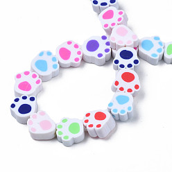 Mixed Color Handmade Polymer Clay Bead Strands, Paw Print, Colorful, 6.5~11x9~11.5x4~5mm, Hole: 1.6mm, about 39pcs/strand, 14.37 inch~15.35 inch(36.5~39cm)