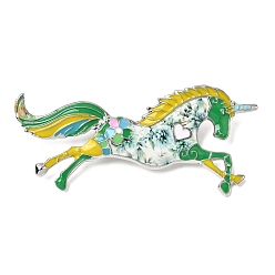 Зеленый лайм Эмалированные булавки единорога, булавки из сплава для лацканов одежды рюкзака, платина, зеленый лайм, 30.5x66 мм