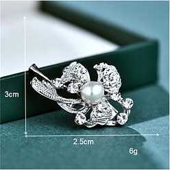 Платина Брошь в виде цветка из сплава кристаллов и страз для рюкзака, с имитацией жемчужина бисера, платина, 30x25 мм