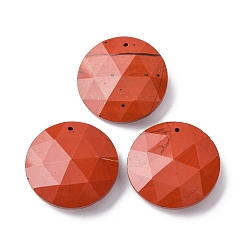 Красный Камень Природные красной яшмы подвески, Грановитая Плоский круглые прелести, 25x6.5~7 мм, отверстие : 1 мм