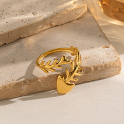 Chapado en Oro Real 18K 304 Anillos abiertos de acero inoxidable para mujer., espina de pescado, real 18 k chapado en oro, tamaño de EE. UU. 7 1/4 (17.5 mm)