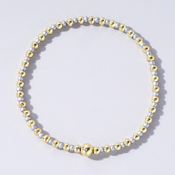 Серебро Женские браслеты из круглых бусин в корейском стиле из стекла и латуни, серебряные, внутренний диаметр: 6-1/2 дюйм (16.5 см)