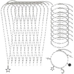 Нержавеющая Сталь Цвет 304 комплекты украшений из цепочек-скрепок из нержавеющей стали и браслетов, цвет нержавеющей стали, 18.50~18.70 дюйм (47~47.5 см)