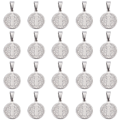 Нержавеющая Сталь Цвет 20 шт. 304 подвески из нержавеющей стали, религия, плоские круглые с святым Бенедиктом, цвет нержавеющей стали, 15x12x1.5 мм, отверстие : 5x3 мм