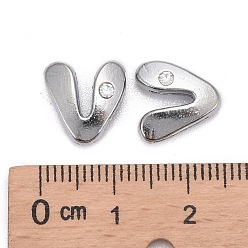 Letter V Letter Slider Beads for Watch Band Bracelet Making, Platinum Plated Alloy Crystal Rhinestone Slide Charms, Cadmium Free & Nickel Free & Lead Free, Letter.V, 11~13x9~11.5x4~5mm, Hole: 7.5~8x1mm