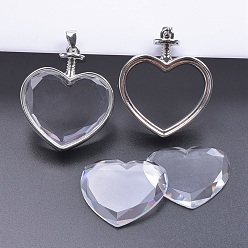Сердце Подвески сплава медальон, со стеклом, аксессуары для изготовления ювелирных подвесок своими руками, сердце, 42x36x13 мм