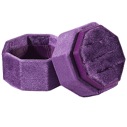 Фиолетовый Пластиковая бархатная обложка для парных колец, подарочный футляр для обручального кольца, восьмиугольник, фиолетовые, 5.1x5x4.9 см