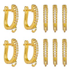 Настоящее золото 18K 10 шт. латунная фурнитура для серег-кольцов из прозрачного кубического циркония с микропаве, защелка с горизонтальными петлями, реальный 18 k позолоченный, 14.5x12.5x2.5 мм, отверстие : 1.8 мм, штифты : 1 мм