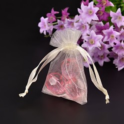 Creamy White Organza Gift Bags, with Drawstring, Rectangle, Creamy White, 12x10cm