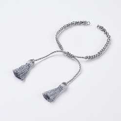 Light Steel Blue Polyester DIY Braided Bracelet Making, with Brass Findings and Tassel, Light Steel Blue, 9-7/8 inch(250mm), 5mm, Hole: 2mm, Tassels: 24x5mm
