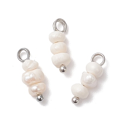 Платина Подвески из натурального пресноводного жемчуга в форме картофеля, с медными петлями, старинный белый, платина, 12.5x3.5~5.5x4.5 мм, отверстие : 2 мм