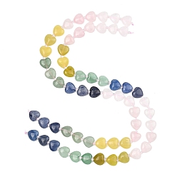 (52) Непрозрачная лаванда Нити из бусин с градиентным цветом: натуральный розовый кварц, кварцевый кристалл, лимонный нефрит, синий авантюрин и зеленый авантюрин., сердце, смешанные окрашенные и неокрашенные, разноцветные, 11.5~12x12~12.5x5.5~6 мм, отверстие : 1 мм, около 29 шт / нитка, 14.80~14.92'' (37.6~37.9 см)