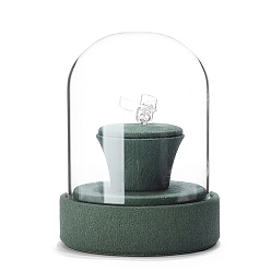Green Clear Glass Dome Cover, Decorative Display Case, Cloche Bell Jar Terrarium with Velvet Base, White, 90x80x120mm