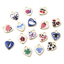 Mixed Shapes Латунные подвески с принтом, сердце прелести, долговечный, реальный 18 k позолоченный, разнообразные, 19x16x3 мм, отверстие : 3x3 мм