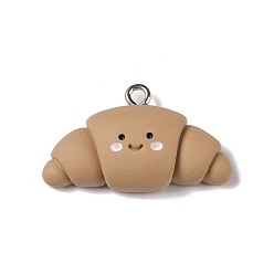 Food Непрозрачные подвески смолы, мультяшные подвески-круассаны с платиновыми железными петлями, питание, 17x27.5x7 мм, отверстие : 2 мм