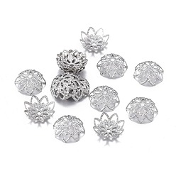 Stainless Steel Color Non-Tarnish 201 Stainless Steel Bead Caps, Flower, 8-petal, Stainless Steel Color, 10~11x3.5mm, Hole: 1.2mm