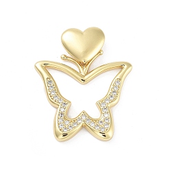 Бабочка Покрытие стойки латунь микропаве прозрачные подвески из кубического циркония, долговечный, без свинца и без кадмия, бабочка, 35.5 мм, отверстие : 4x7.5 мм, Бабочка: 28.5x30x4 mm